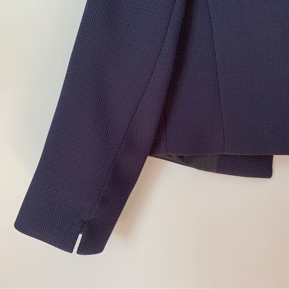 SIZE M HOBBS LONDON TEXTURED NAVY CROPPED BLAZER JACKET 3/4 SLEEVE - Picture 8 of 12